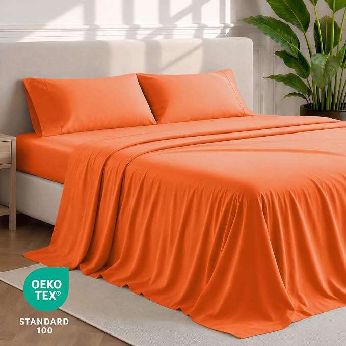 Bare Home Twin XL Sheet Set - 1800 Ultra-Soft Microfiber Twin Extra Long Bed Sheets - Double Brushed - Deep Pockets - Easy Fit - 3 Piece Set - Bedding Sheets & Pillowcases (Twin XL, Orange)
