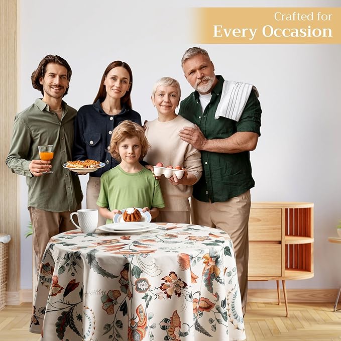 Maison d' Hermine Table Cloth Round Table 100% Cotton 69 Inches Fall Tablecloth Reusable Everyday Use for Thanksgiving Christmas Decorations Dining Farmhouse Party (Dalida)