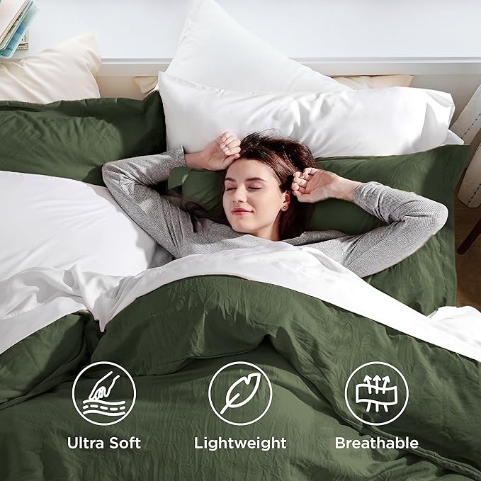 Bedsure Olive Green Super King Duvet Cover - 3 Pieces Prewashed Cotton-Like Polyester Extra Soft Bedding Set, Includes 1 Duvet Cover 108''x98'' with Zipper Closure & 2 Pillow Shams, No Comforter