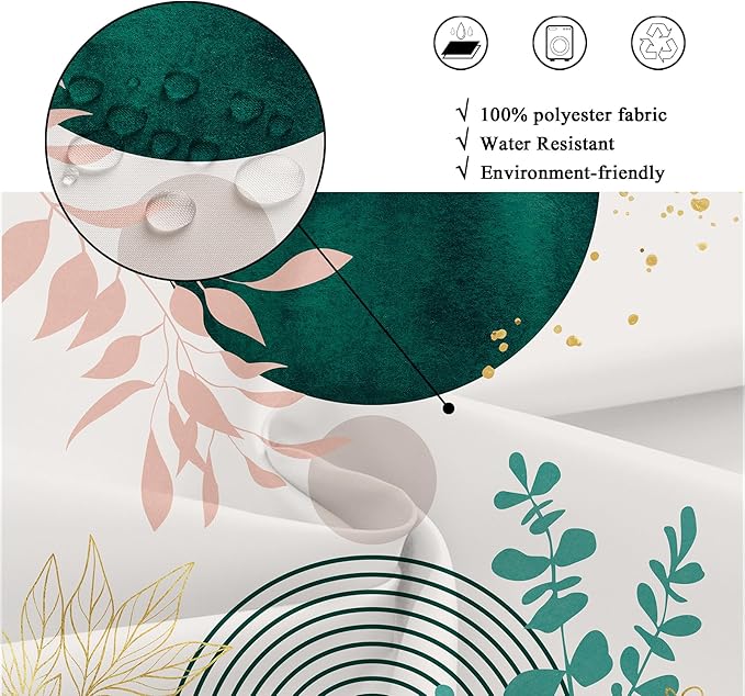 Riyidecor Sage Green Pink Boho Shower Curtain for Bathroom Decor 72Wx72H Mid Century Modern Leaves Contemporary Bohemian Arch Art Printed Fabric Polyester Waterproof 12 Pack Plastic Hook