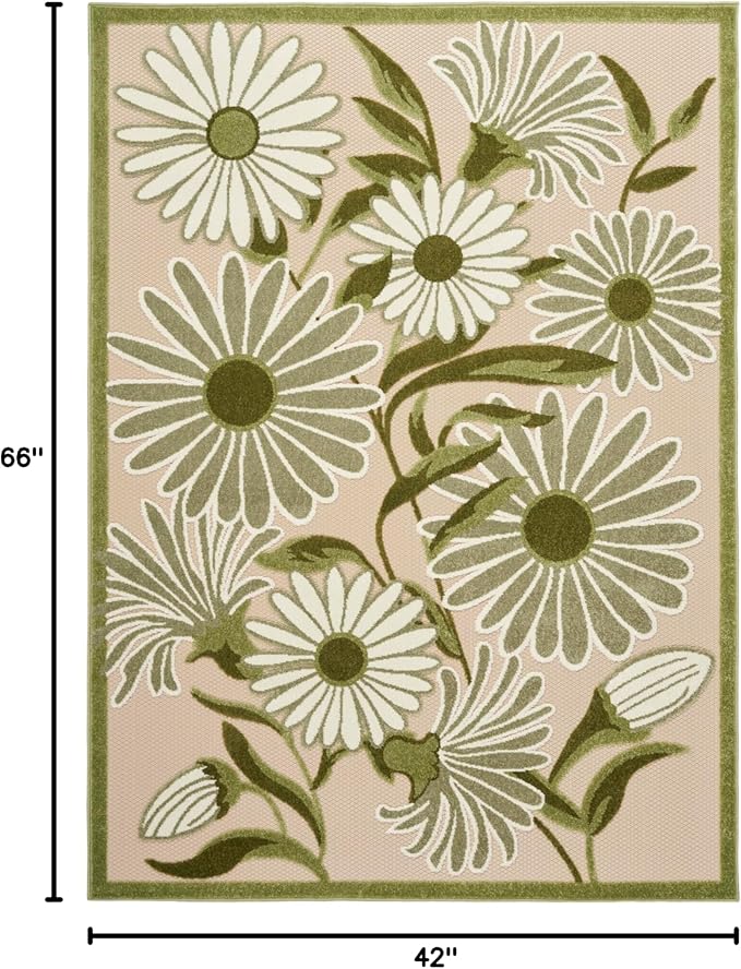 Nourison Home Aloha Ivory Green 3'6" x 5'6" Area Rug - Easy Clean, Non Shedding, Bed Room, Living Room, Dining Room, Kitchen (4' x 6')