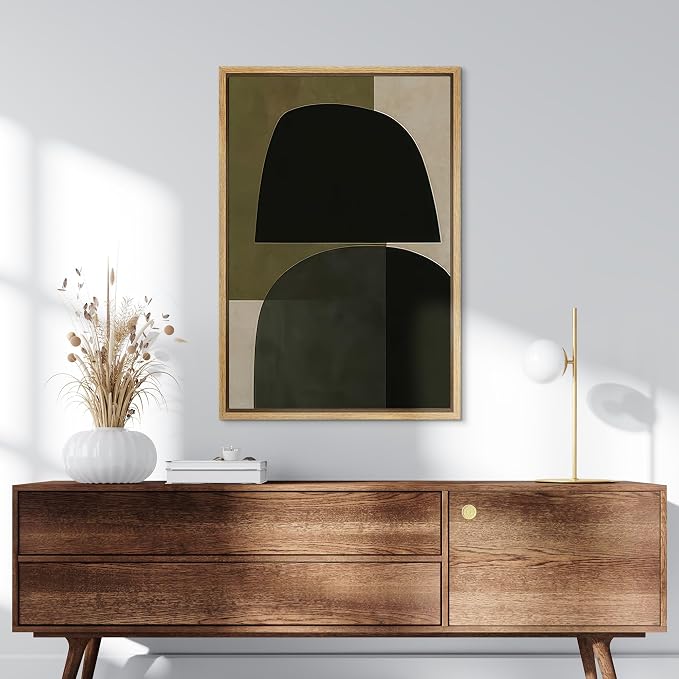 SIGNLEADER Framed Canvas Print Wall Art Modern Geometric Balance in Olive and Black Abstract Illustration Modern Art Decorative Zen for Living Room, Bedroom, Office - 24"x36" NATURAL