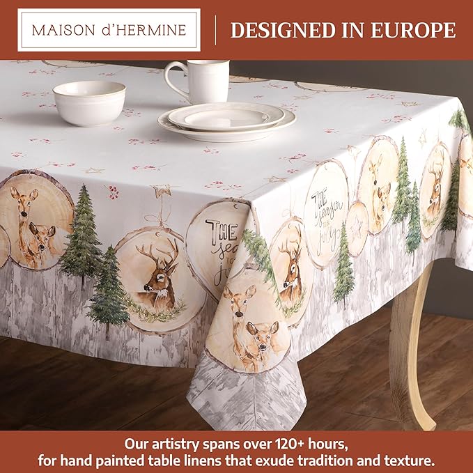 Maison d' Hermine Table Cloth Rectangle Table 100% Cotton 60 x 90 Inches Fall Tablecloth Reusable Everyday Use for Thanksgiving Christmas Decorations Dining Farmhouse Party (Mountain Life)