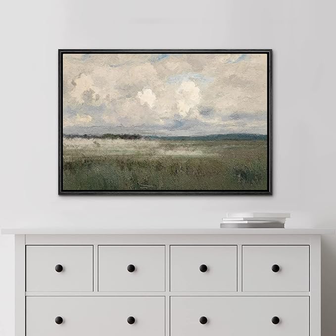 MUDECOR Framed Canvas Print Wall Art Pastel Watercolor Country Field Western Wall Art Nature Wilderness Illustrations Fine Art Landscape Multicolor for Living Room, Bedroom, Office - 16"x24" Black