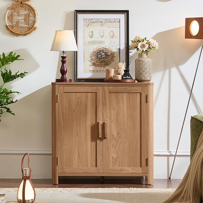 Joaxswe Sideboard Buffet Cabinet with Storage Set of 2, 31.5" Arc-Shaped Credenza with 2 Doors & Adjustable Shelves, Coffee Bar Cabinet for Kitchen, Living Room, Darkwood