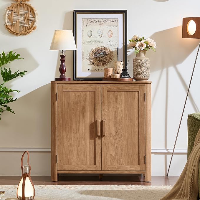 Joaxswe Sideboard Buffet Cabinet with Storage, 31.5" Arc-Shaped Credenza with 2 Doors & Adjustable Shelves, Mid Century Modern Coffee Bar Storage Cabinet for Kitchen, Living Room, Entryway, Darkwood