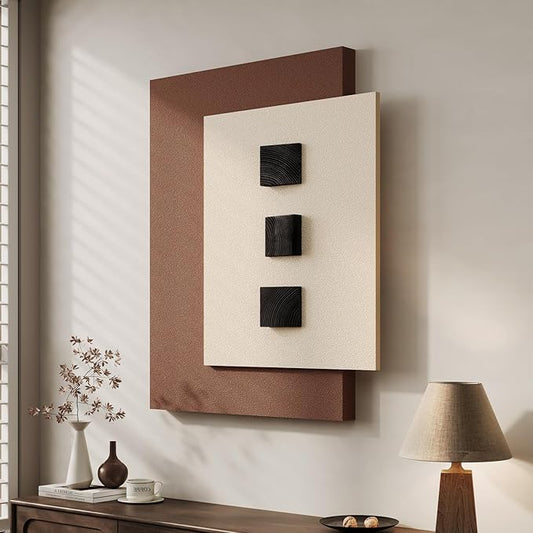 Cuspin Large 3D Wood Wall Art for Living Room, Minimalist Black Wooden Blocks artwork for walls, Modern Brown Textured Paintings Wall Decor for Bedroom Dining Room Office Hallway