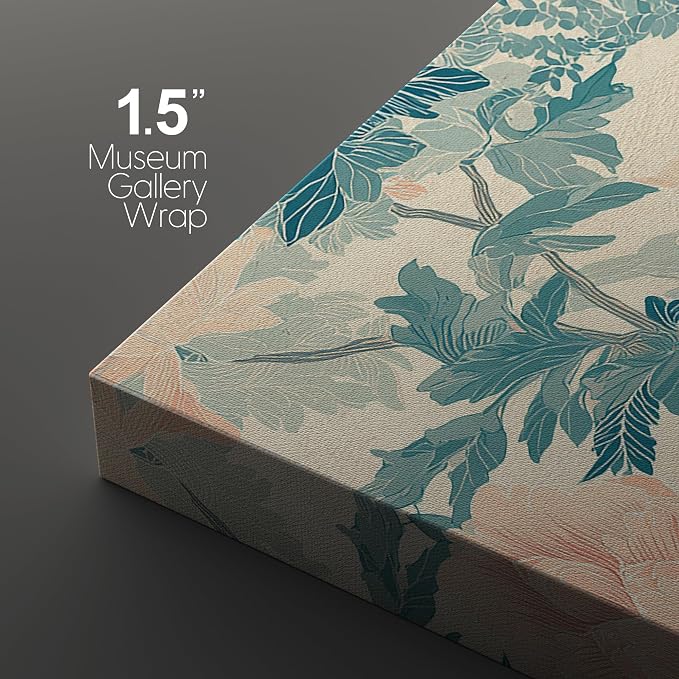 wall26 Canvas Print Wall Art Set Elegant Blue Bird and Peony Floral Pattern Decorative Minimal Relax/Zen for Living Room, Bedroom, Office - 16"x24" x 3