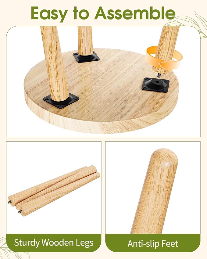 Plant Stand Indoor 2 Pack, Wood Mid Century Indoor Plant Stand, Tall Plant Stands for Flower Pot, Round Plant Table Side End Table With Raised Design, Natural, 11.7"x18.8" & 11.7"x13"