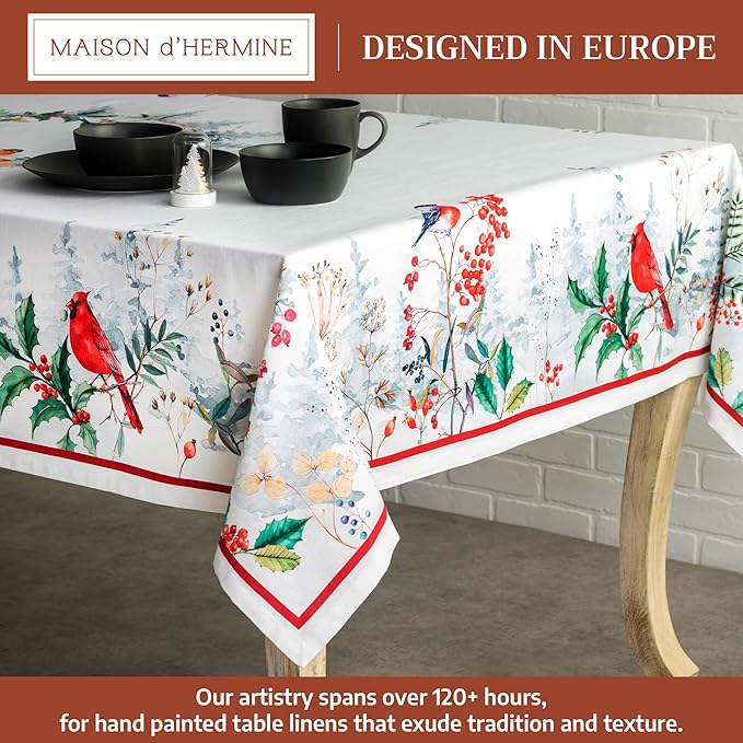 Maison d' Hermine Table Cloth Rectangle Table 100% Cotton 60 x 120 Inches Fall Tablecloth Reusable Everyday Use for Thanksgiving Christmas Decorations Dining Farmhouse Party (Morzine)