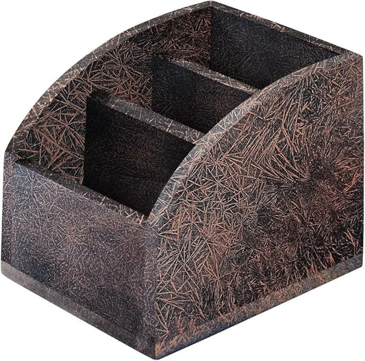 Rustic Vintage Wooden Desk Organizer Farmhouse Wood Remote Control Caddy 3 Slot Tabletop Desktop Office Supply Storage Rack Desktop TV Remote Control Holder Home Decor Office Supplies (Metallic color)