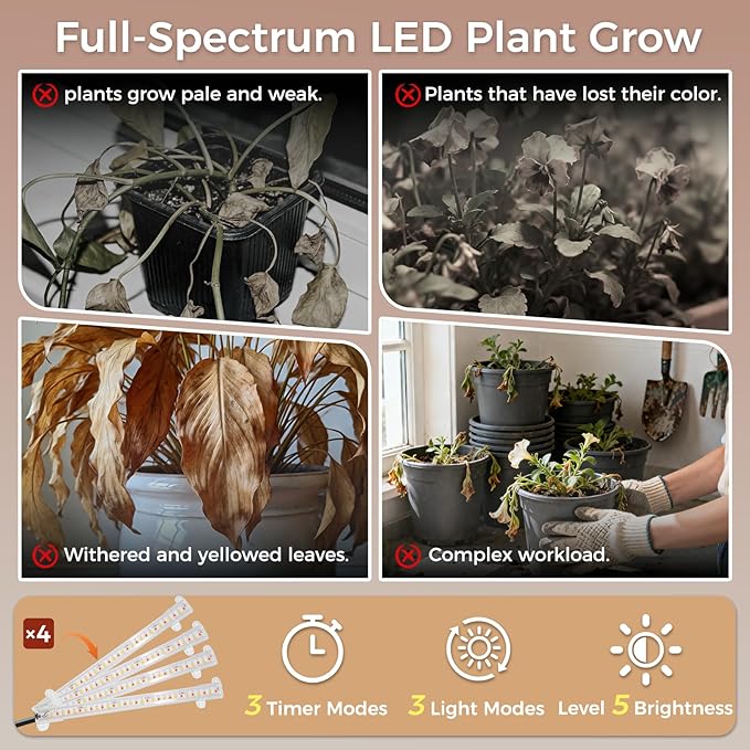 64" Plant Stand Indoor with Grow Lights, Tall Plant Shelf for Indoor Plants, 7 Tiered Plant Rack with Larger Flower Holder, 3 Light Modes, Corner Plant Stand with Adjustable Brightness & Timer
