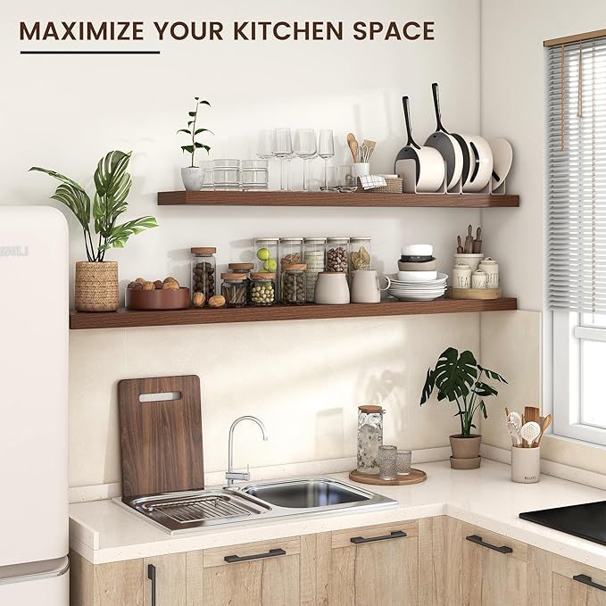 Floating Shelves for Wall, Engineered Wood Wall Shelves with Invisible Brackets for Living Room Bedroom Bathroom Office Kitchen Decor and Storage (Walnut, 55" W x 9" D x 1.5" H) Set of 1