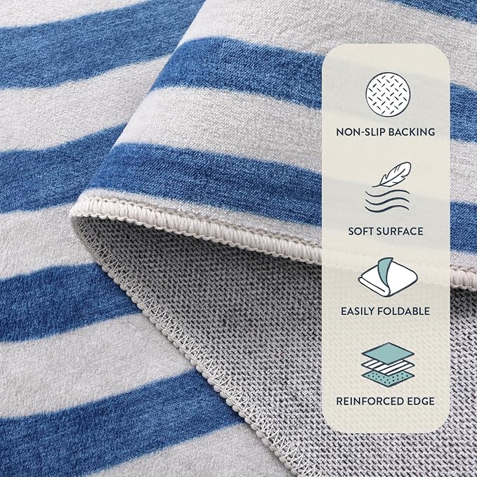 Lahome Modern Washable Area Rugs 5x7, Blue and White Rugs for Bedroom Ultra-Thin Non-Shedding, Abstract Living Room Rugs Stain Resistant Geometric Large Carpet for Kids Office Dorm Alba(5'X7',Blue)