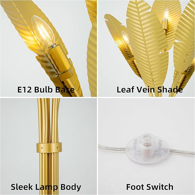 TOCHIC Coastal Floor Lamp, Coconut Palm Tree Floor Lamp for Living Room with Foot Switch 67 inch Tall, Modern Gold Standing Lamp Tropical Reading Lamp for Bedroom, Home Office