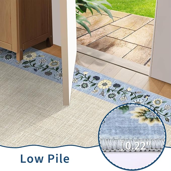 GarveeHome Washable Rugs for Living ROM 8 x 10 Large Area Rug Farmhouse Floral Bordered Bedroom Carpet Indoor Non-Slip Nursery Mat Soft Non Shedding Stain Resistant Carpet for Dining Room, Beige