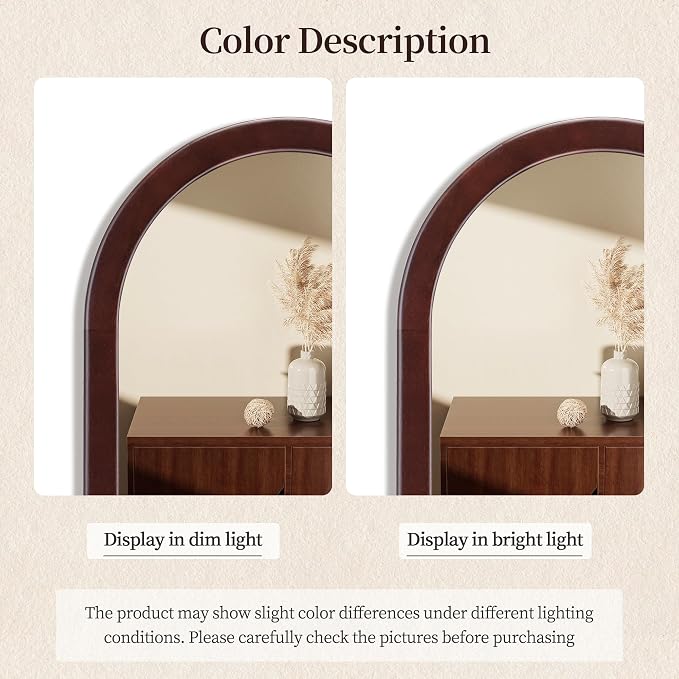 Arched Mirror 24 x 36 Inch,Dark Walnut Brown Wood Rustic Bathroom Tempered Wall Mirror with Wood Frame,Round Corner Arch Farmhouse Wooden Vanity Mirror for Living Room,Entryway or Bedroom