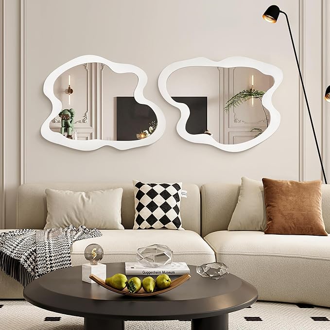 Irregular Wall Mirror - 24" x 32" Asymmetrical Wavy Mirror, Modern Decorative Wall Mirror with Black Wood Frame for Bedroom, Living Room, Entryway, Bathroom, Cloakroom