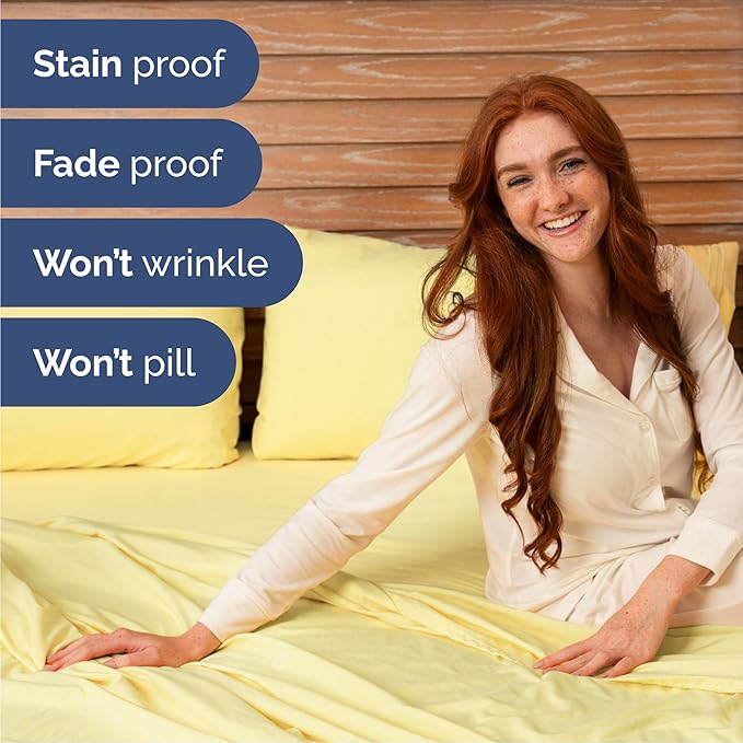 Cal King Size 4 Piece Sheet Set - Comfy Breathable & Cooling Sheets - Hotel Luxury Bed Sheets for Women and Men - Deep Pockets, Easy-Fit, Soft and Wrinkle Free Sheets - Yellow Oeko-Tex Bed Sheet Set