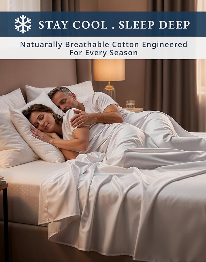 LANE LINEN 100% Egyptian Cotton Twin XL Sheet Sets, Soft & Comfy Hotel Like Thick Fully Elasticized Mercerized Cotton Sheets Jaquard, No Pill Fade Resistant Twin XL Sheets - Swiss Dot White