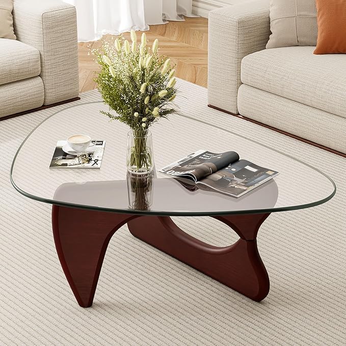Modern Triangle Glass Coffee Table, Mid Century Coffee Table for Living Room Bedroom Reception Office Tables