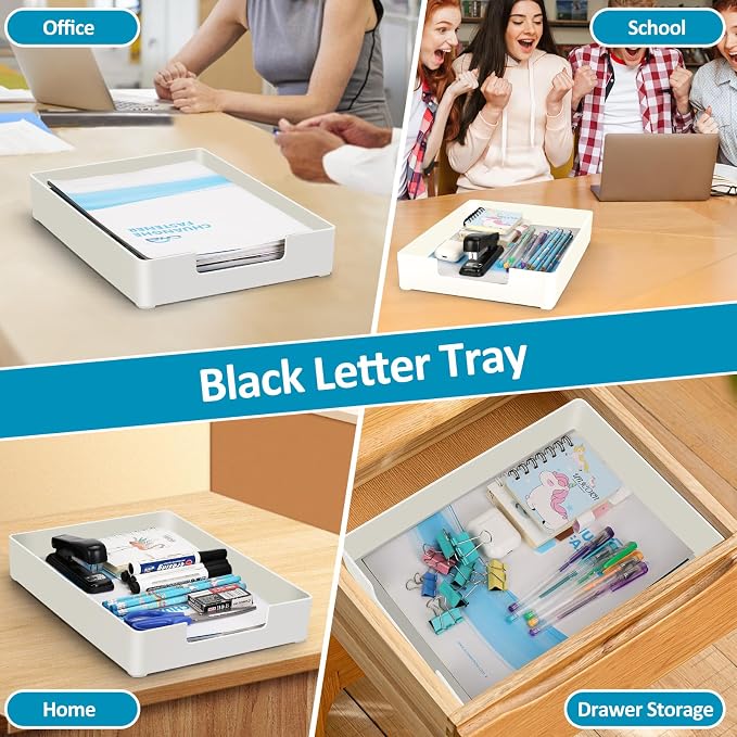 Paper Tray, 1-Pack Letter Tray, Desk Tray Organizer, Plastic A4 Letter-Size Printer Paper Holder, Rectangular Desktop Stackable File Mail Document Storage Container for Office Supplies School Home