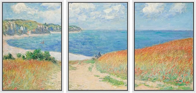 wall26 Framed Canvas Print Wall Art Set Path Through The Corn at Pourville by Claude Monet Cultural Historic Oil Painting Fine Art Reproduction for Living Room, Bedroom, Office - 24"x36"x3 White