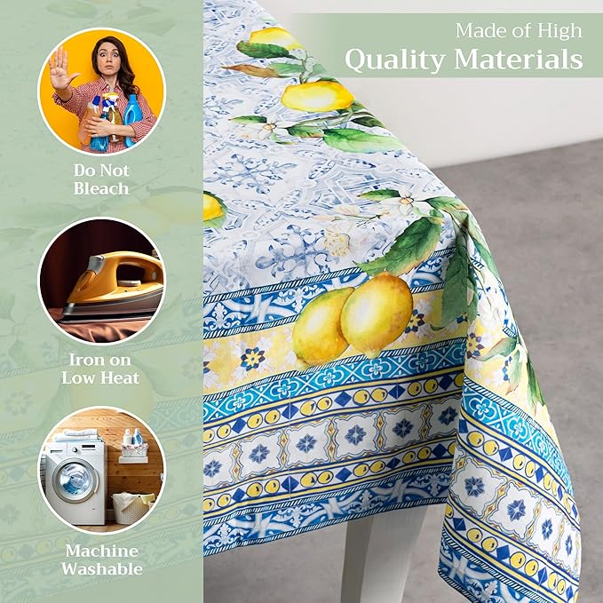 Maison d' Hermine Table Cloth Rectangle Table 100% Cotton 60 x 90 Inches Tablecloth Reusable Decorative for Dining Room Farmhouse Home Valentines Day Decorations Spring Summer - Citrus