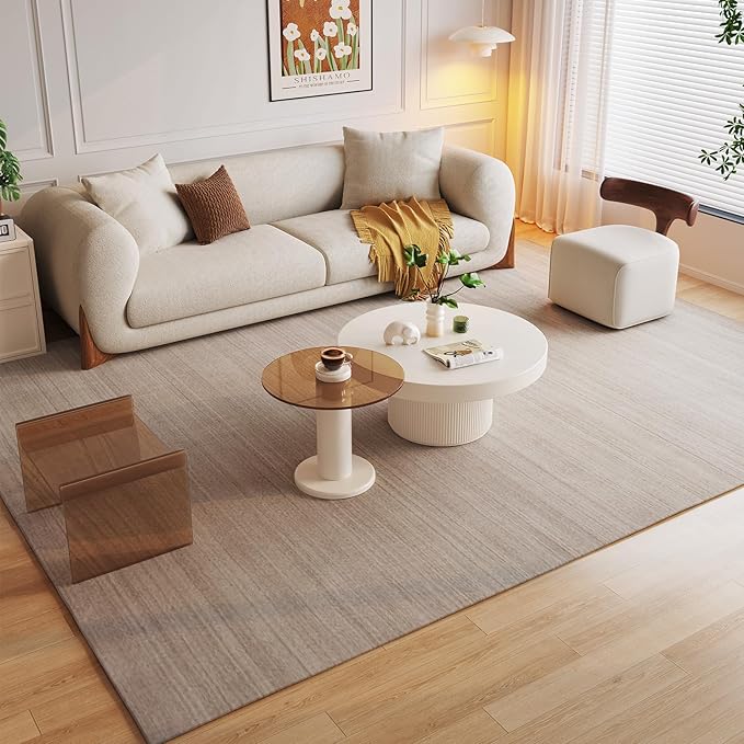 Guyii Round Nested Coffee Table Set, Creamy White Coffee Table and Tempered Glass Side Table Set, 2 in 1 Modern Nesting Coffee Table, End Table for Living Room, Bedroom, Small Spaces
