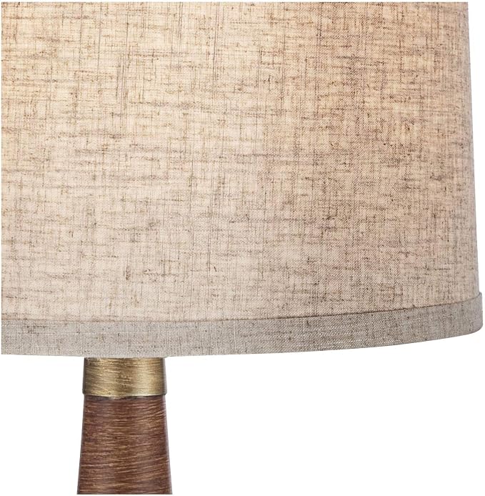 360 Lighting Rexford Mid Century Modern Table Lamp 24" High Walnut Faux Wood Brown Off White Linen Tapered Drum Shade for Bedroom Living Room House Home Bedside Nightstand Office Kids Family