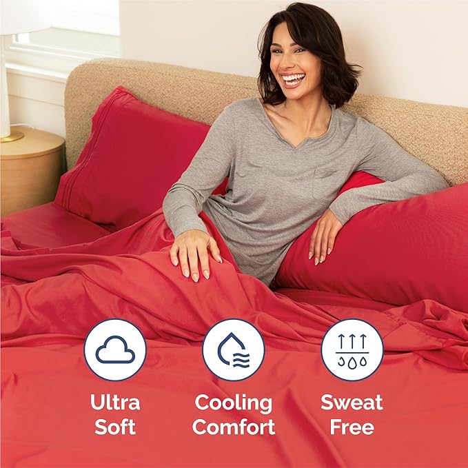 King Size 4 Piece Sheet Set - Comfy Breathable & Cooling Sheets - Hotel Luxury Bed Sheets for Women & Men - Deep Pockets, Easy-Fit, Extra Soft & Wrinkle Free Sheets - Red Oeko-Tex Bed Sheet Set