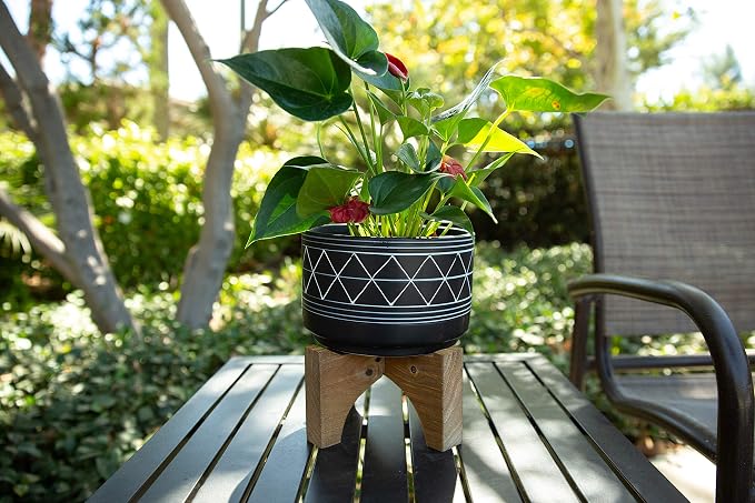 Flora Bunda 7 Inch Black White Line GEO Ceramic ON Stand Mid Century,7" Black/White Line
