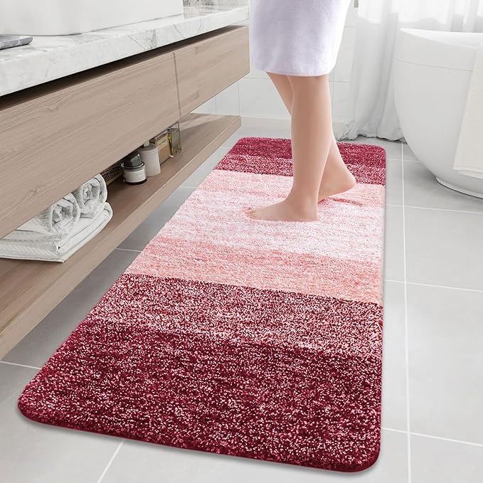 Arotive Microfiber Bathroom Rugs, Shaggy Soft and Absorbent Bath Rug, Non-Slip, Thick Plush Machine Washable Dry Bath Mats for Bathroom, Tub and Shower, 70x24, Burgundy, Rectangular