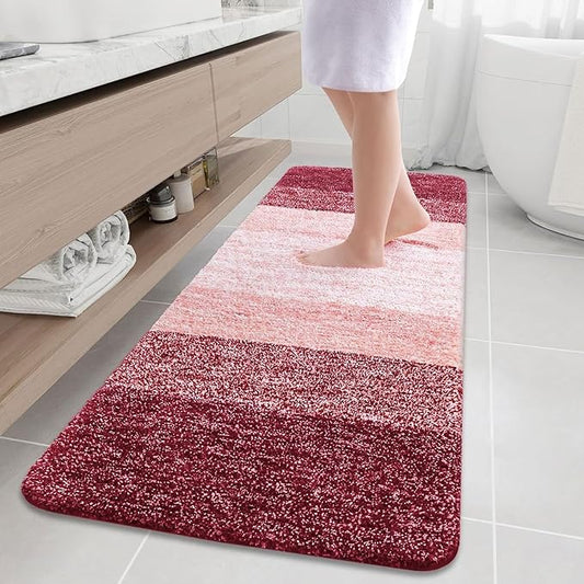 Arotive Microfiber Bathroom Rugs, Shaggy Soft and Absorbent Bath Rug, Non-Slip, Thick Plush Machine Washable Dry Bath Mats for Bathroom, Tub and Shower, 70x24, Burgundy, Rectangular