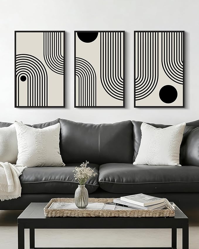 Drsoum Black Abstract Wall Art Framed Minimalist Bohemian Wall Decor Geometric Lines Artwork Hallway Bedroom Prints Ready to Hang 16x24in Black Framed