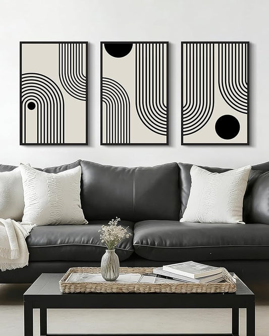 Drsoum Black Abstract Wall Art Framed Minimalist Bohemian Wall Decor Geometric Lines Artwork Hallway Bedroom Prints Ready to Hang 16x24in Black Framed