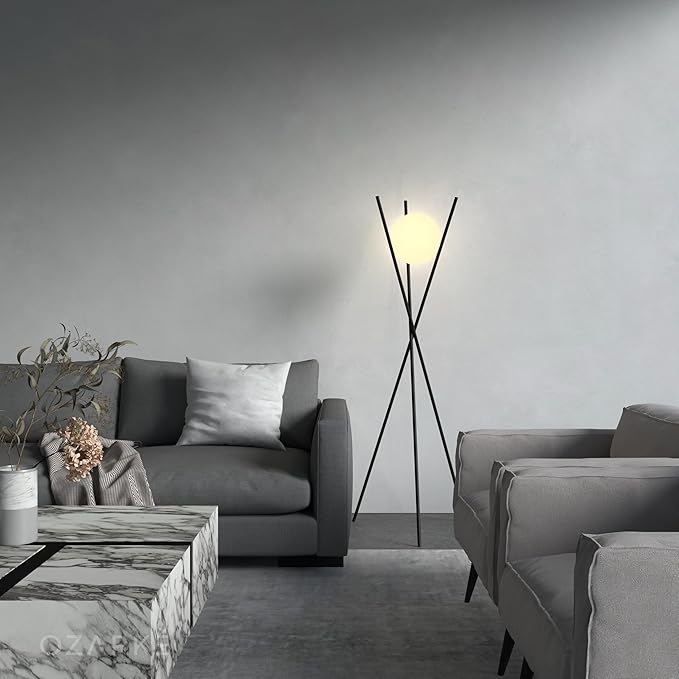 Ozarke Solstice Modern Frosted Glass Globe Floor Lamp (165cm) Contemporary LED Dimmable Lighting for Bedroom, Living Room, Hotel & Home Office (Black)