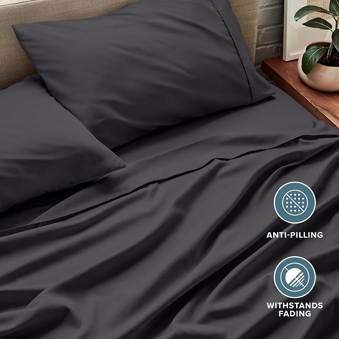 Bare Home Twin Sheet Set - 1800 Ultra-Soft Microfiber Twin Bed Sheets - Double Brushed - Deep Pockets - Easy Fit - 3 Piece Set - Bedding Sheets & Pillowcases (Twin, Forged Iron Grey)