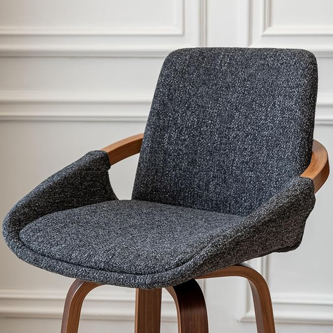 LUNLING 25.6" Counter Height Barstools Mid Century Modern Retro Bar Chairs Charcoal Gray Linen Look Fabric Upholstered and Walnut Wood Frame for Home Bar Furniture(Darkgrey,1PCS)