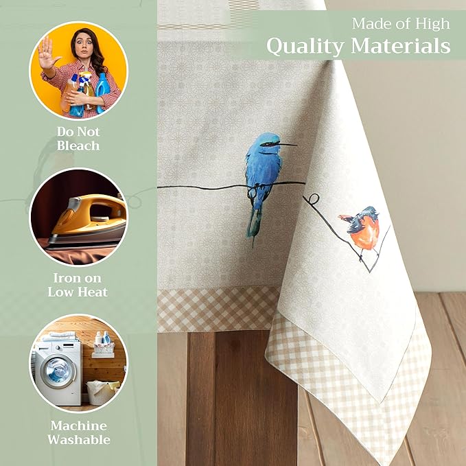 Maison d' Hermine Table Cloth Rectangle Table 100% Cotton 60 x 120 Inches Tablecloth Reusable Decorative for Dining Room Farmhouse Home Valentines Day Decorations Spring Summer - Birdies on Wire