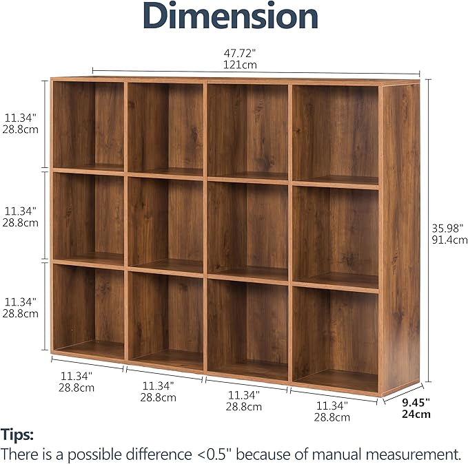 12 Cube Storage Organizer, Wooden Cube Shelves with Closed Back Panel, Reversible Bookcase, Cubes Closet Organizer for Home, Living Room, Kids Room, Office, Bedroom, Study, Hallway
