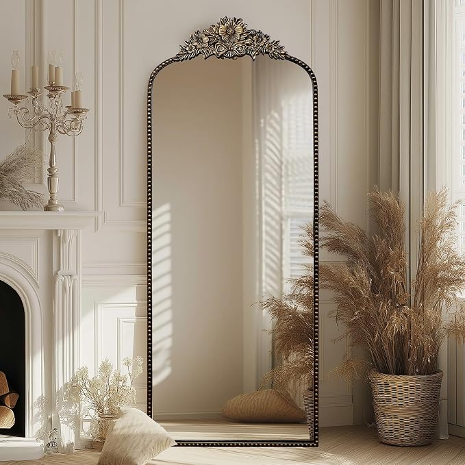 Full Length Mirror, 75x30 Baroque Style Vintage Mirror, Antique Metal Frame Wall Mirror, Traditional Art Home Decor for Living Room, Bedroom, Entryway,Retro Black