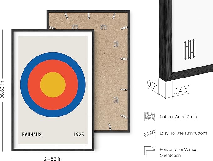 HAUS AND HUES Bauhaus Wall Art - Geometric Layered Circle, Colorful Contemporary Print for Living Room (Black Frame, 24x36)