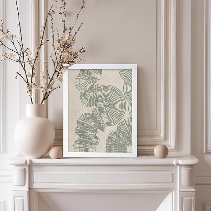Poster Master Line Drawing Poster - Curved Lines Print - Geometric Art - Sketch Art - Abstract Art - Mid Century Modern Art - Minimal Art - Great Bedroom or Living Room Decor - 11x14 White Framed