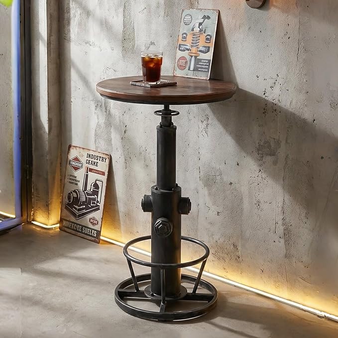Topower Industrial Bar Table 38.58-48.43" Adjustable Pub Table Kitchen Dining Coffee Bistro Table Silver