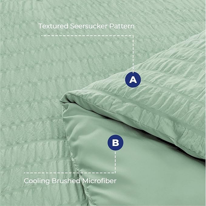 HYMOKEGE Sage Green California King Comforter Set Seersucker 7 Pieces, All Season Luxury Bed in a Bag for Bedroom, Bedding Set with Comforters, Sheets, Pillowcases & Shams