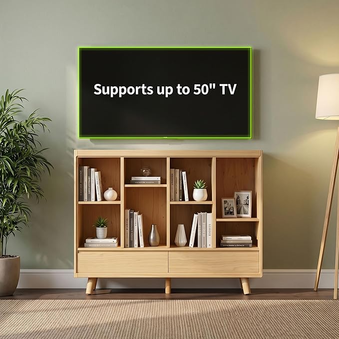 YOSHOOT 8 Cube Bookshelf with 2 Drawers - 42.5" Wood Cube Bookcase with Legs, Open Cubby Bookshelves for Bedroom, Living Room,Home Office, Nature