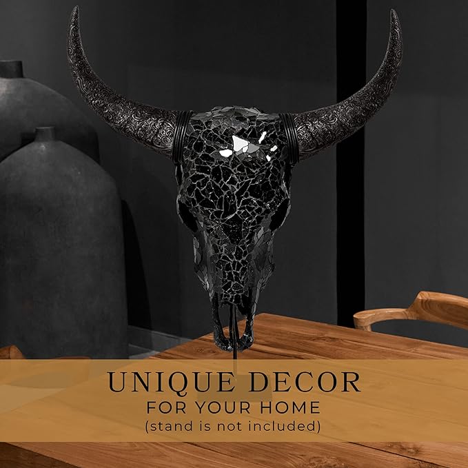 Skull Bliss - Hand-Crafted Real Authentic Taxidermy Cow Skull/Bull Skull Wall Decor with Horns/Real Animal Cow Skull Wall Decor (Hand-Carved Horns)