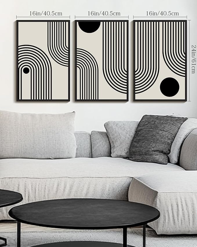 Drsoum Black Abstract Wall Art Framed Minimalist Bohemian Wall Decor Geometric Lines Artwork Hallway Bedroom Prints Ready to Hang 16x24in Black Framed