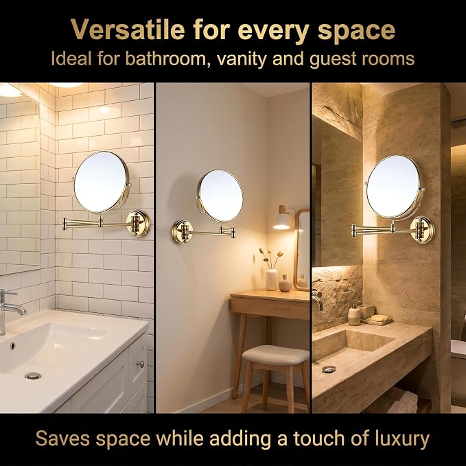 7Trees 8-Inch Retro Bathroom Folding Wall Mount Make-Up Mirror Flip Telescopic Beauty Mirror (Gold)